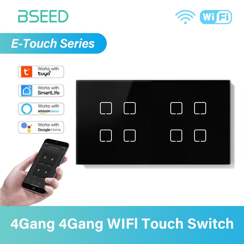 BSEED 1/2/3/4Gang WIFI Touch Switch Glass Smart Wall Light Switch Touch Screen Backlight Control Aleax Smart Life App E Series