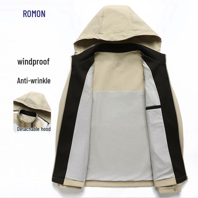 ROMON E Men's Windproof Anti-Wrinkle Removable Hooded Jacket