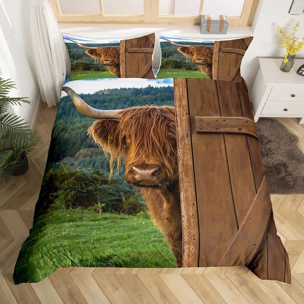 Rustic Wooden Barn Duvet Cover Set Wood Rustic Bedding Set Full King SizeFarm Farmhouse Comforter CoverPlank Wall Quilt Cover