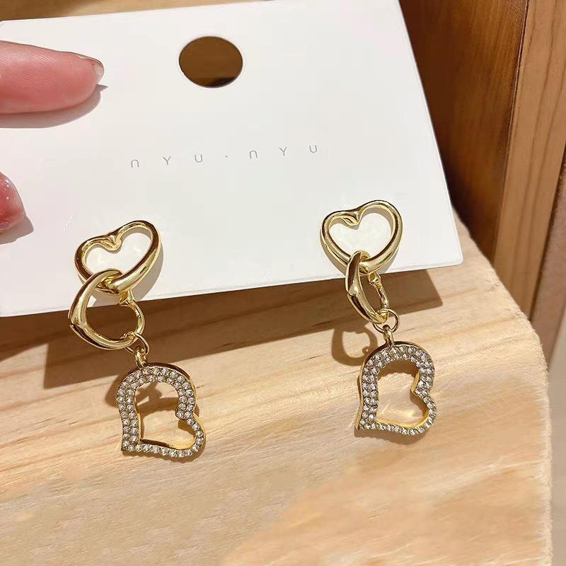 Silver Needle Korea Dongdaemun Diamond Hollow Love Earrings Simple Fashion Temperament Earrings Sweet Earrings Women