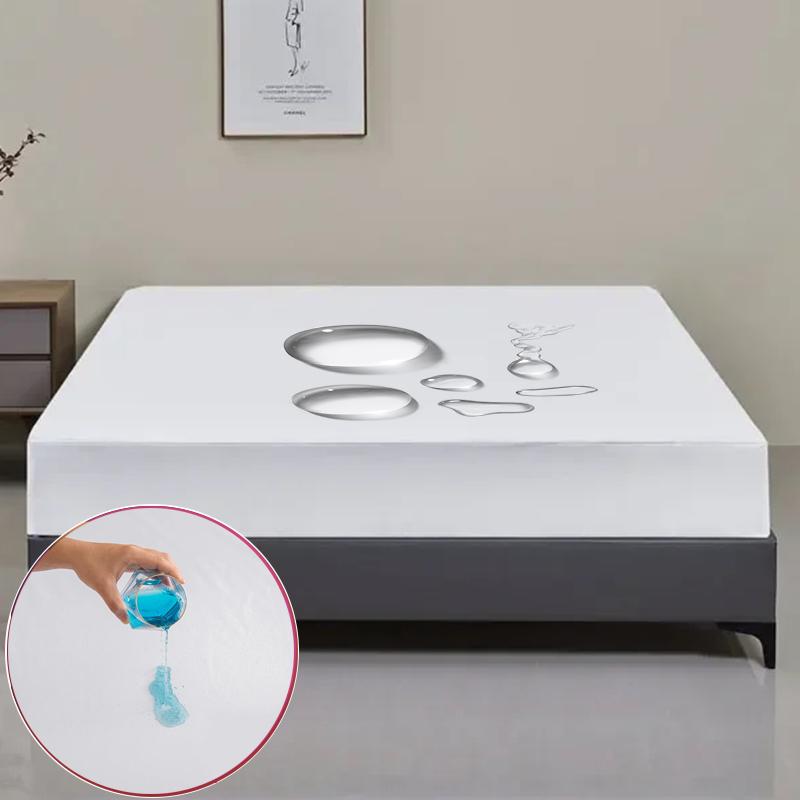 All-Season Waterproof Mattress Protector Soft Polyester Deep Pocket Sheet 8 Colors Modern Bed Fitted Sheet Durable Mattress Cover Bedding Bedspread