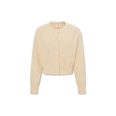 Levis Einfarbiges Modisches Rundhals Kurzstrickjacke Langarm Strickoberteil Damen Tops Beige A3235-0007