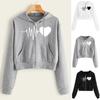 Women Heartbeat Print Long Sleeve Zipper Pocket Shirt Hooded Sweatshirt Tops