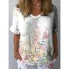 Summer V-neck 3D Flower Printed Top Fashionable Casual Short Sleeved Women's T-shirts