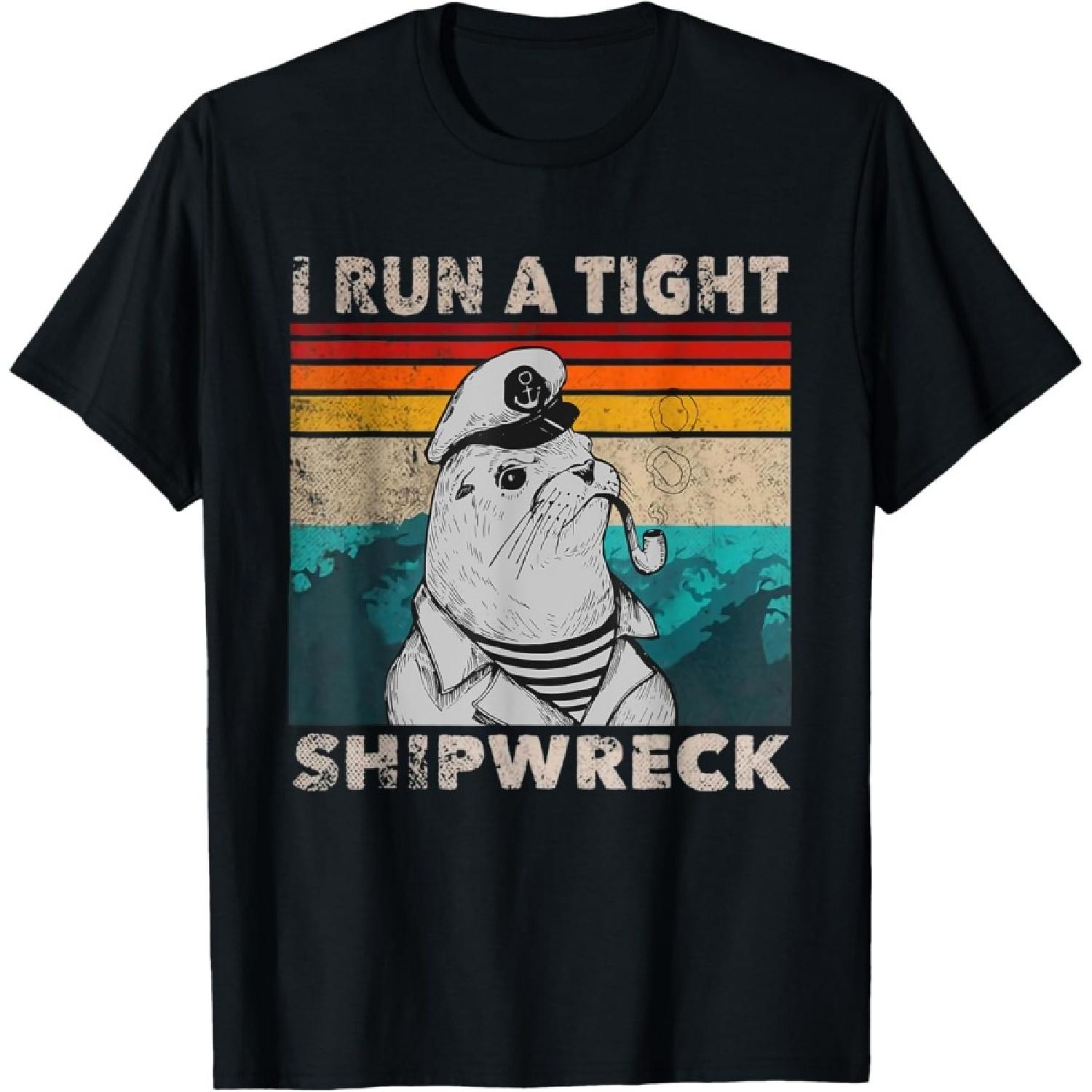 I Run A Tight Shipwreck Funny Sea Lion Captain Vintage T-Shirt S