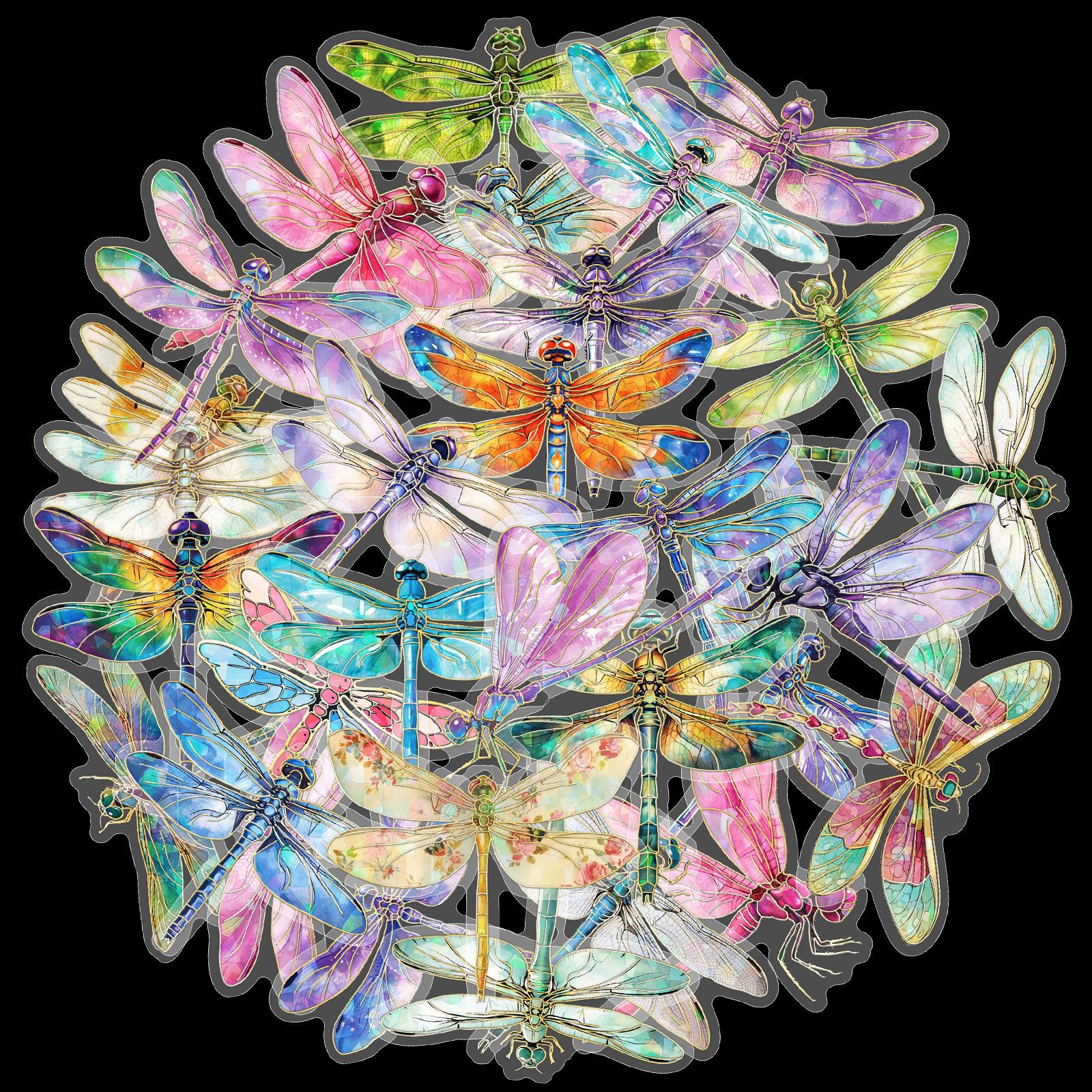 

30pcs Vibrant Dragonfly Graffiti Stickers Self-Adhesive with Sparkling Laser Effect Iridescent Vinyl Decals for Scrapbooking, Journaling & DIY Crafts різнокольоровий