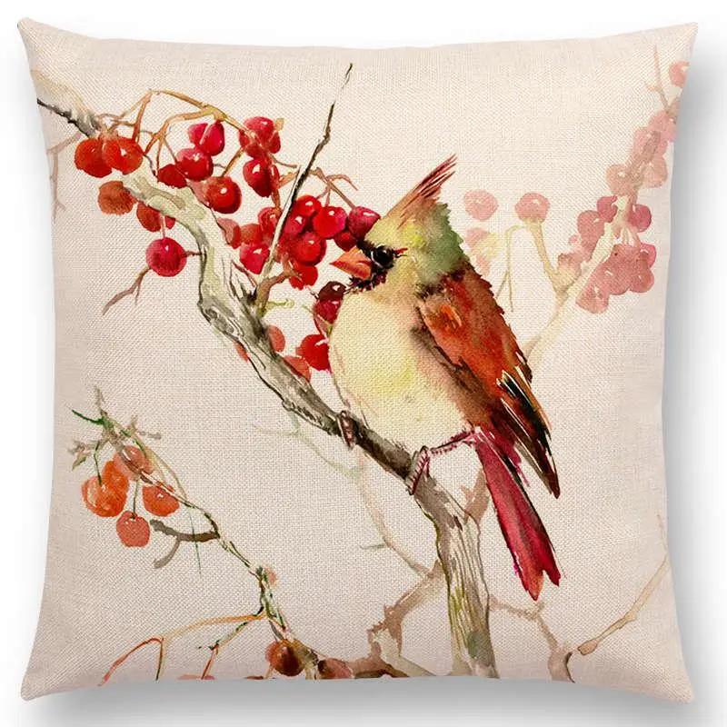 Watercolor Birds Series Cushion Cover Goldfinch Chickadee Cardinal Kingfisher Prints Pillow Case