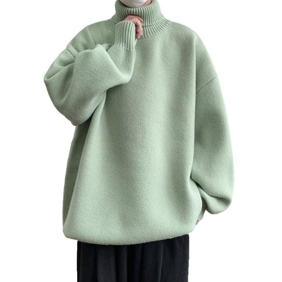 

Осень-зима мужской свитер с высоким воротником и защитой шеи, однотонный трикотажный свитер с высоким воротом, мягкий, теплый, утолщенный, эластичный, средней длины, повседневный мужской 2XL зелёный