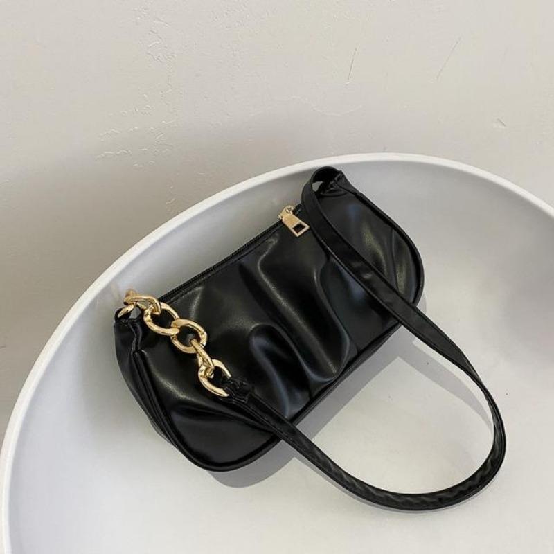Fashion Elegant Armpit Sling Handbags Korean Style Solid Color PU Leather Bags Simple Shoulder Messenger Bags for Women