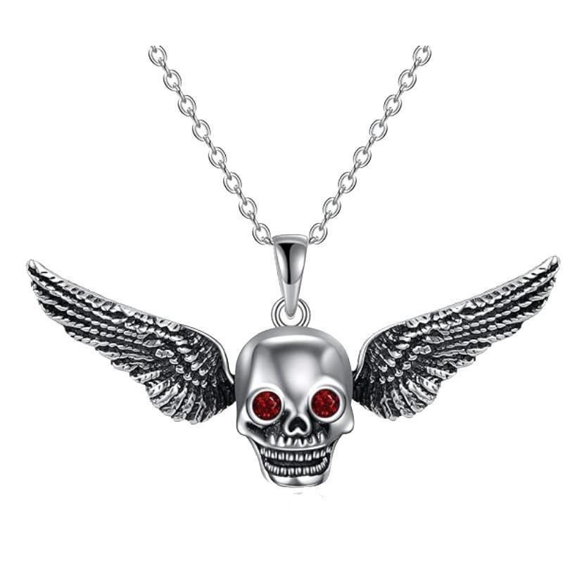 Stylish Alloy Skull And Wing Necklace Eye-catching Holiday Accessory For Unisex Wear