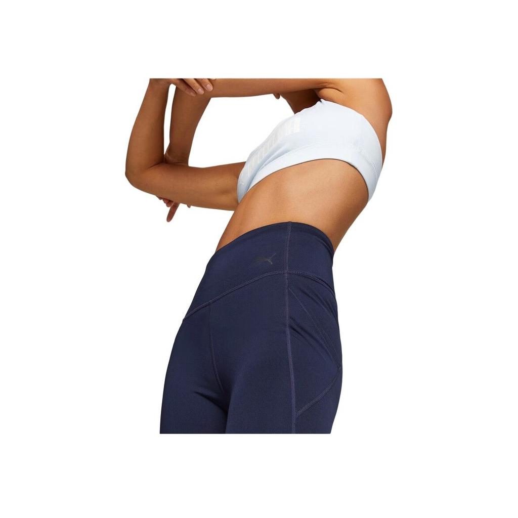 PUMA High Waist Running Fitness Training Solid Color Nine Point Sports Pants Women bottoms Navy-Blue 520267-06