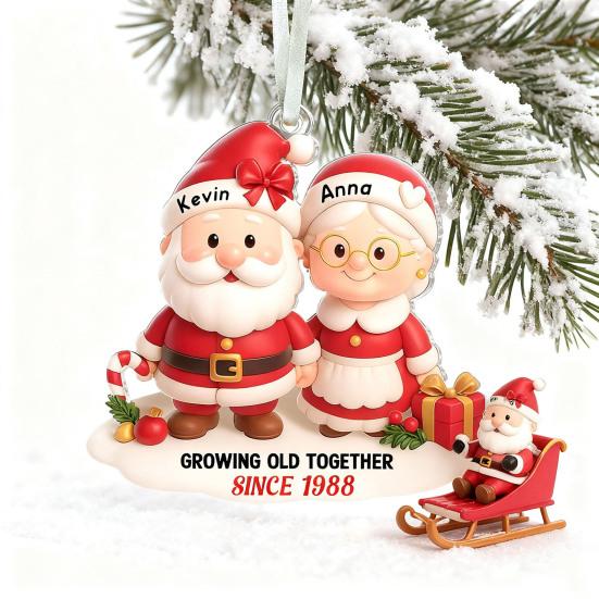 Yousheng Xmas Tree Hanging Pendant Growing Old Together Since 2025 Personalized Acrylic Christmas Ornament Santa Couple Decoration