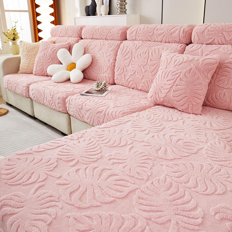 Cotton Fleece Chaise Lounge Sofa Covers Elastic Full Coverage Non-Slip Cushion Cover L-Shape Corner Couch Slipcover Home Decor