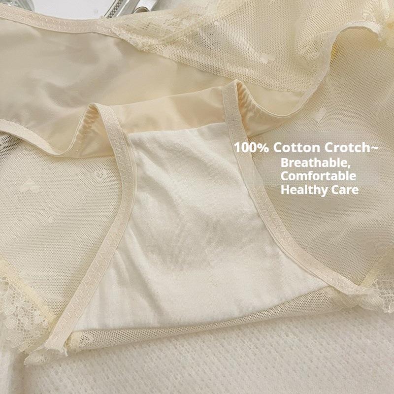 French-style Satin Niche Sexy Pure Lace Cream Triangle Panties Pure Cotton Crotch Low-rise Women's Underwear