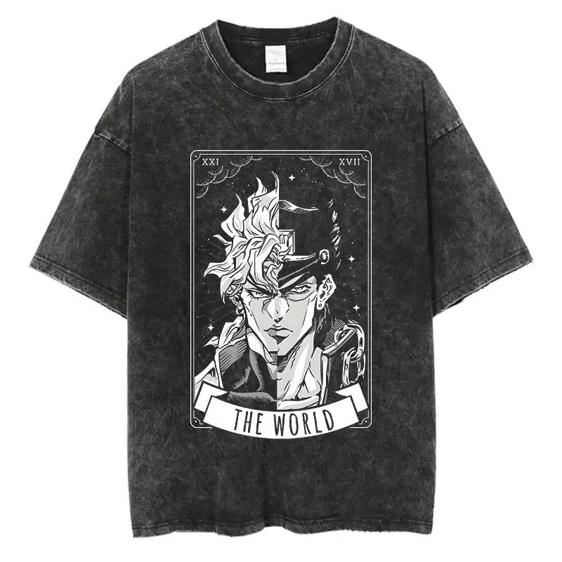 Vintage Washed JoJo Bizarre Adventure Anime Print Arrival Pure  Cotton Clothing Fashion Mens Tshirts