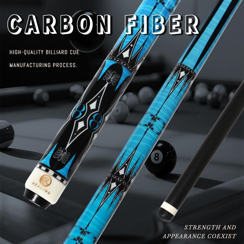 OKHEALING Carbon Fiber Pool Cue Black Technology Billiard Cue Sticks 12.4mm Tip Radial Pin Joint 147cm/58inch Length 19~20oz Weight, Blue