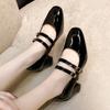 Elegant Women's Chunky Heels Mary Jane Shoes Patent Leather High Heels Party Shoes Square Toe Double Ankle Strap Pumps for Women