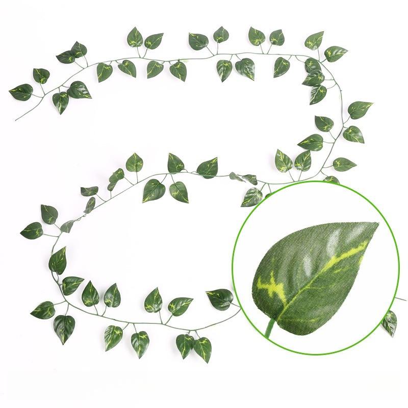 72 Leaves 2M Ivy Green Fake Leaves Garland Artificial Vine Foliage Plastic Rattan String Wall Hanging Plant Home Party Wedding Decoration Pothos Leaves зелёный