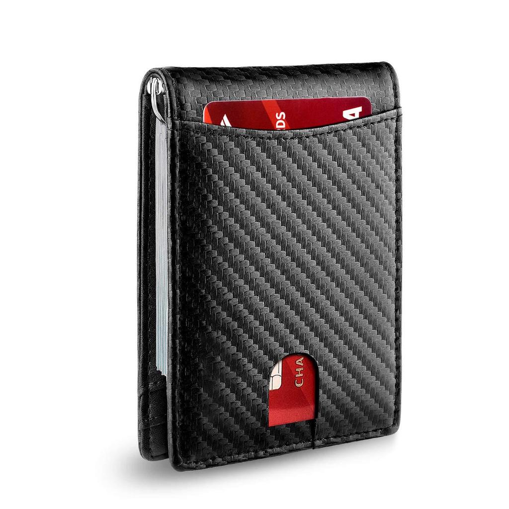 Carbon Fiber RFID Leather Wallet: Multi-Card Slot, Money Clip, Coin Purse, Anti-Theft, Men's Card Holder.