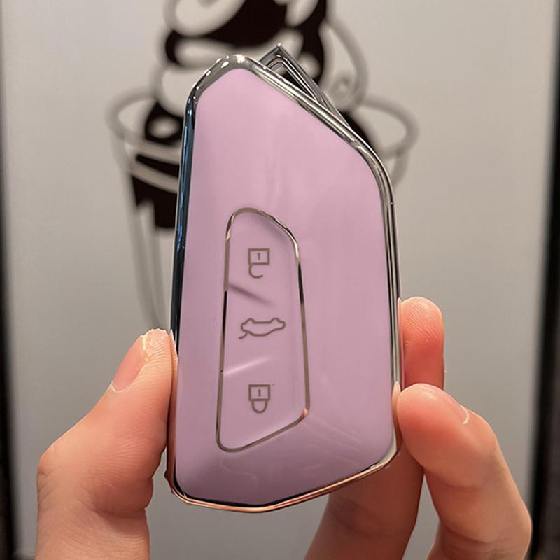 

Чехол для автомобильного ключа TPU с дистанционным управлением, чехол для брелока для VW Volkswagen Golf 8 2020 Skoda Octavia A8 2021 SEAT Leon MK4, аксессуары фиолетовый