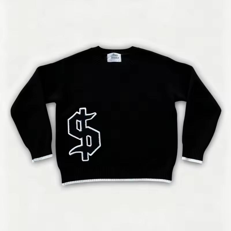 

BeatStreet Y2K Long Sleeve Sweater Dollar Gothic Embroidery Pullover Goth Retro Casual Streetwear Men Boxy Knitted Clothing XL