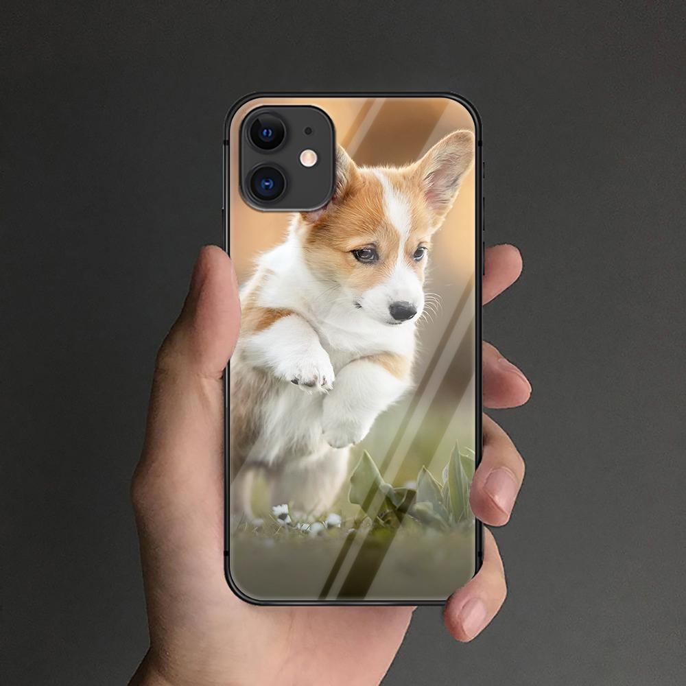 Custodia in vetro temperato a forma di cane Corgi per iPhone, Samsung Galaxy OnePlus, Oppo, Xiaomi Redmi Note 7, 8, 9, 10, 11, 12, 13, 14, 20, 21, 22, 53 Pro Max Plus Ultra