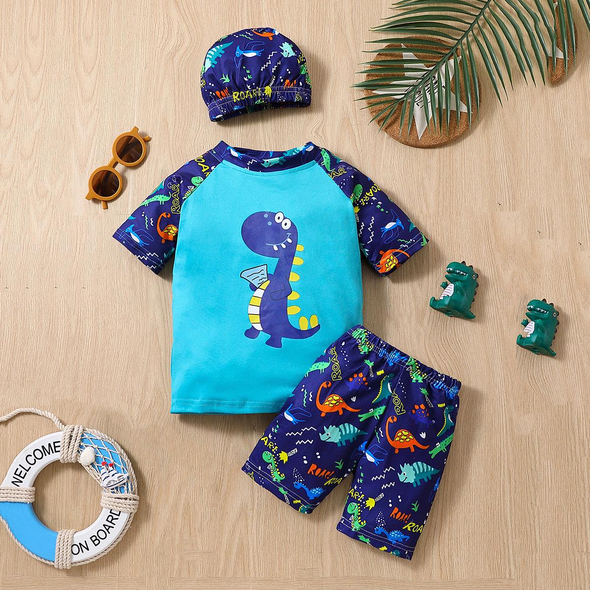 European & American Toddler Boys Dinosaur Summer Swimsuit Set 90/18-24M