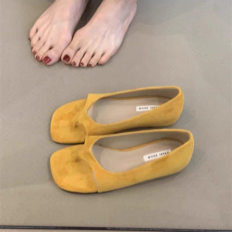 

Soft leather version~ French fairy one-pedal toe Roman sandals versatile inner height increase skirt ballet small single shoes 35 жёлтый