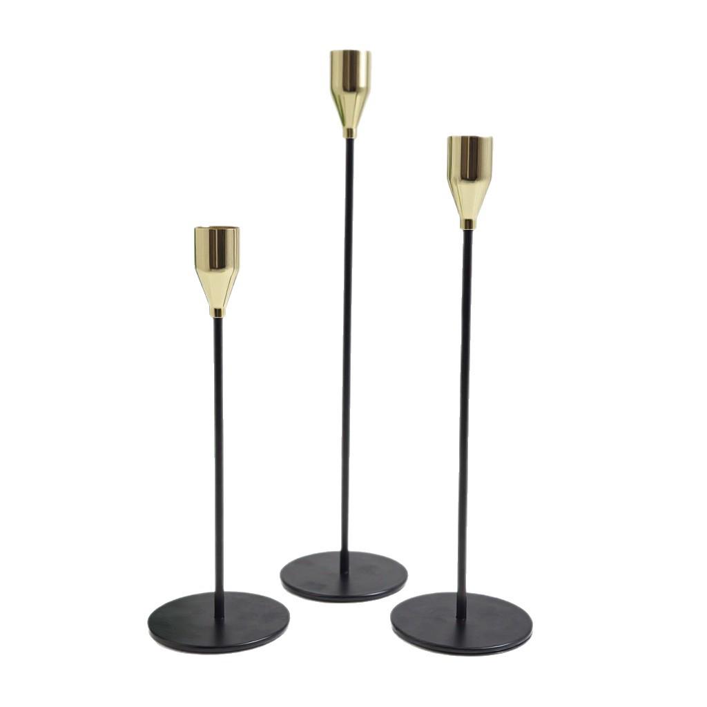 Elegant European Candle Holder Set: Electroplated Three-Piece Metal Ornament for High-End Dining and Wedding Décor.