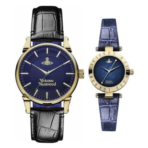 Vivienne Westwood Men's and Women's Finsbury Navy Blue Leather Pair Watches VV065NVBKVV092NVNV