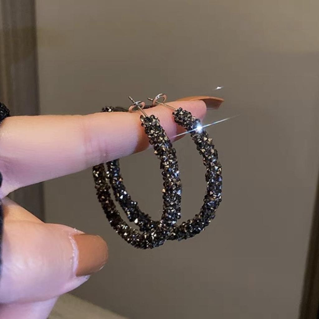 2pcs European and American high-end full Zircon broken Zircon large circle earrings for women's banquet dress accessori