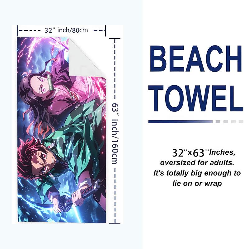 Nezuko Print Beach Towel, Large Soft Quick Dry Towel for Beach Camping Swimming