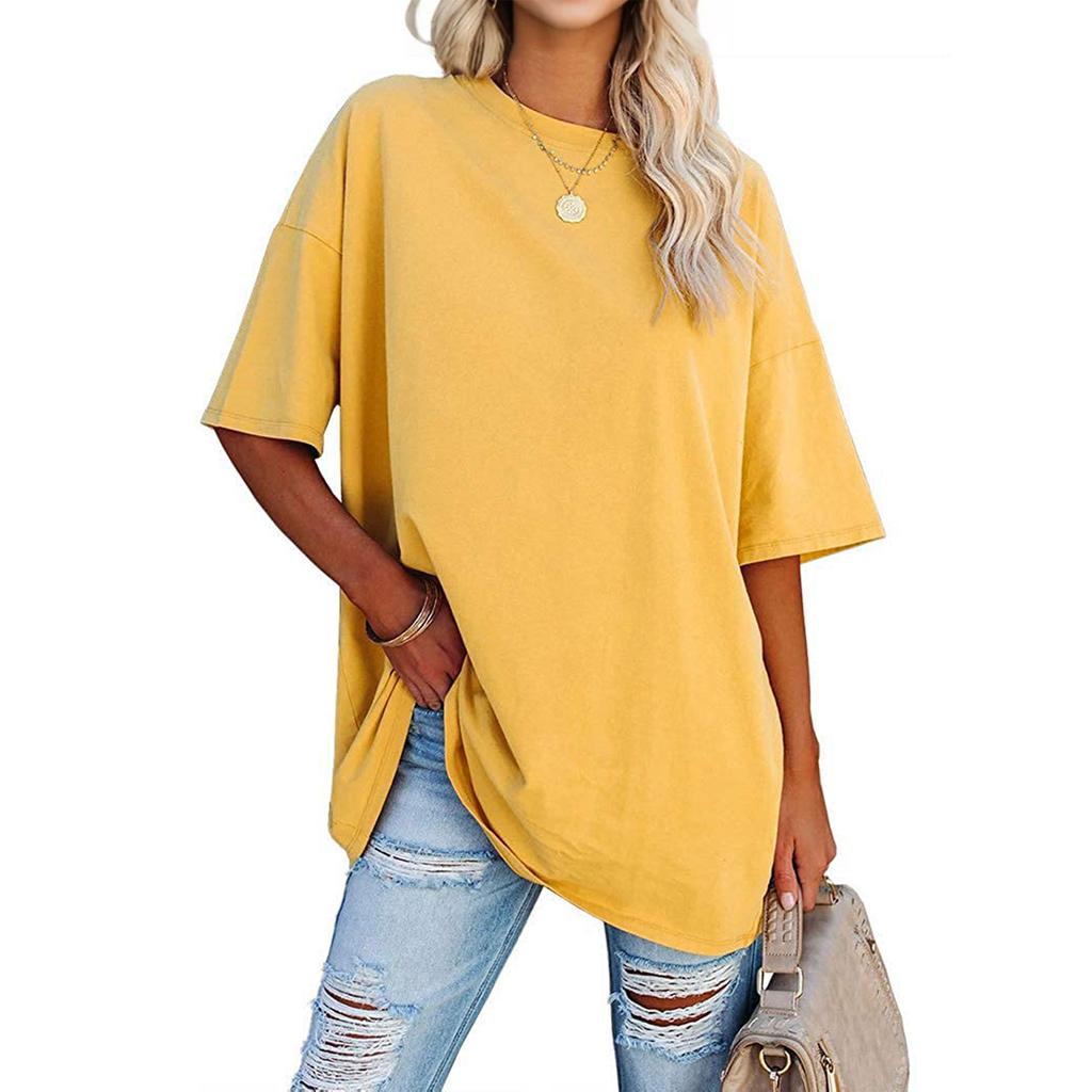 A Solid-color Loose Short-sleeved, Round-neck Plate-sized Top For Women In Spring And Summer