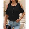IHUASU Women's Fashion Casual Solid Color Print Short Sleeve O-Neck Blouses & Shirts