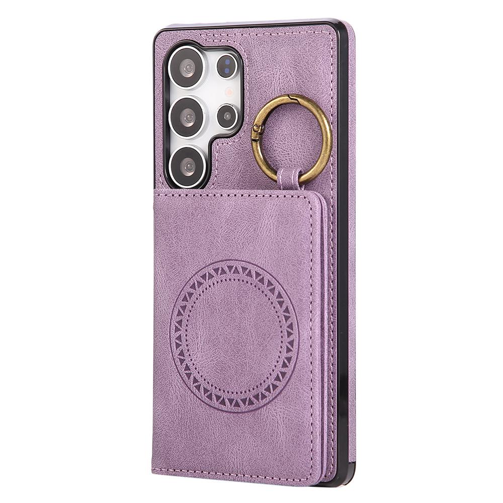 For Samsung Galaxy S24 Ultra Case Card Holder Kickstand Leather+TPU Phone Cover with Ring Holder