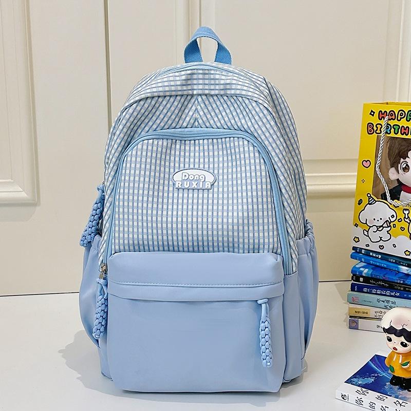 School Bag High Value Ins Cute Plaid Big Light Casual School Bag Large Capacity Commuter Girl Backpack