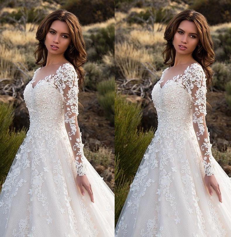 2025 Women's European & American Long Sleeve Lace Bridal Wedding Dress
