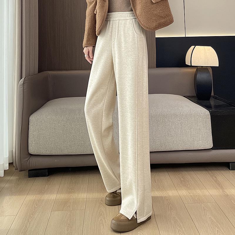 

Женские брюки с высокой посадкой, на флисовой подкладке, с широкими штанинами, 5-летняя осень/зима, утолщенный дизайн «гусиная лапка» XL