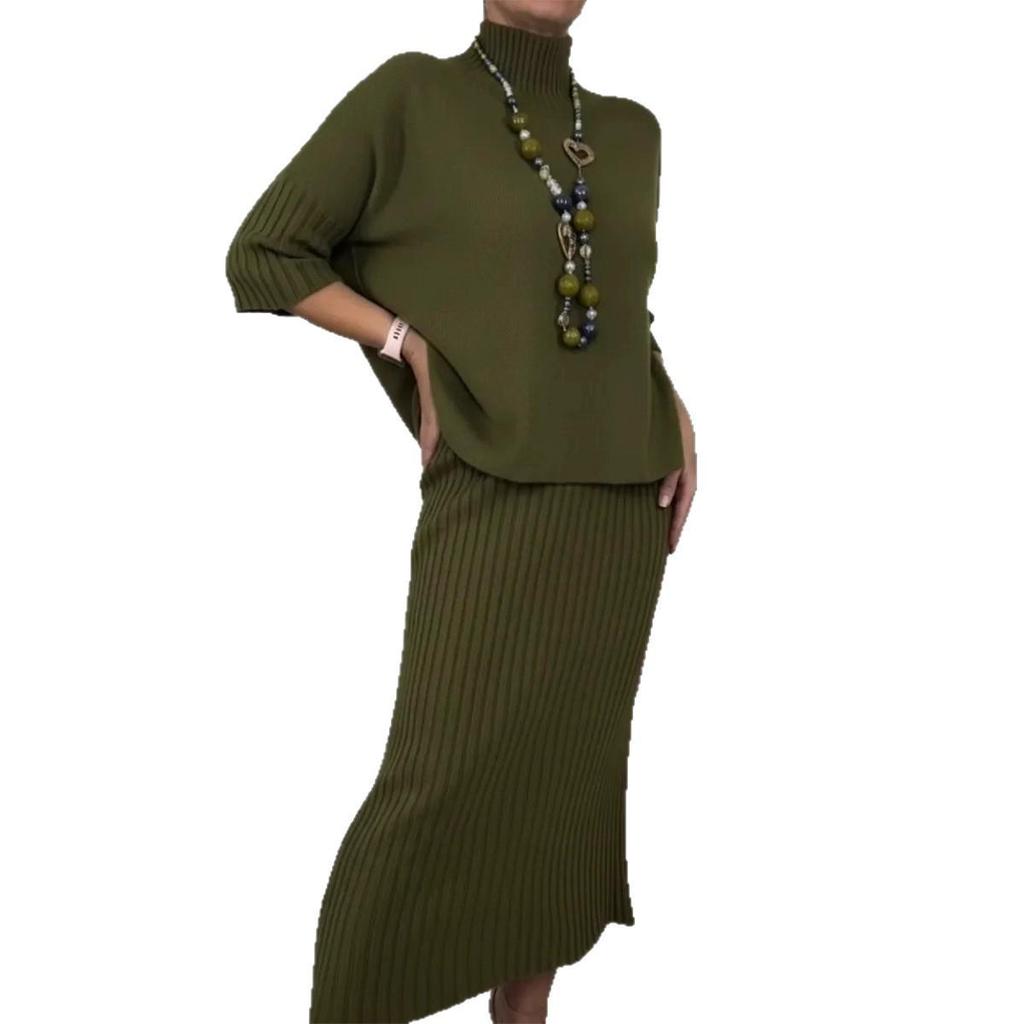 Elegant High-Neck Knit Sweater & Half Skirt Set - Autumn/Winter 2025 Collection