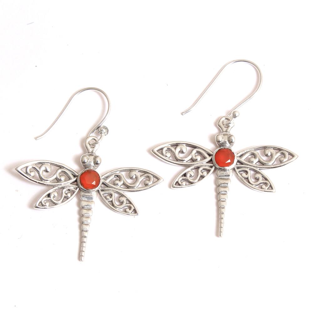 Solid 925 Sterling Silver Gemstone Jewelry Dragonfly Earring Women Earring Handmade Dangle Earring