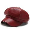 Retro PU Leather Octagonal Newsboy Hat Women's British Style Beret with Brim, Autumn and Winter Versatile Face Painter Hat