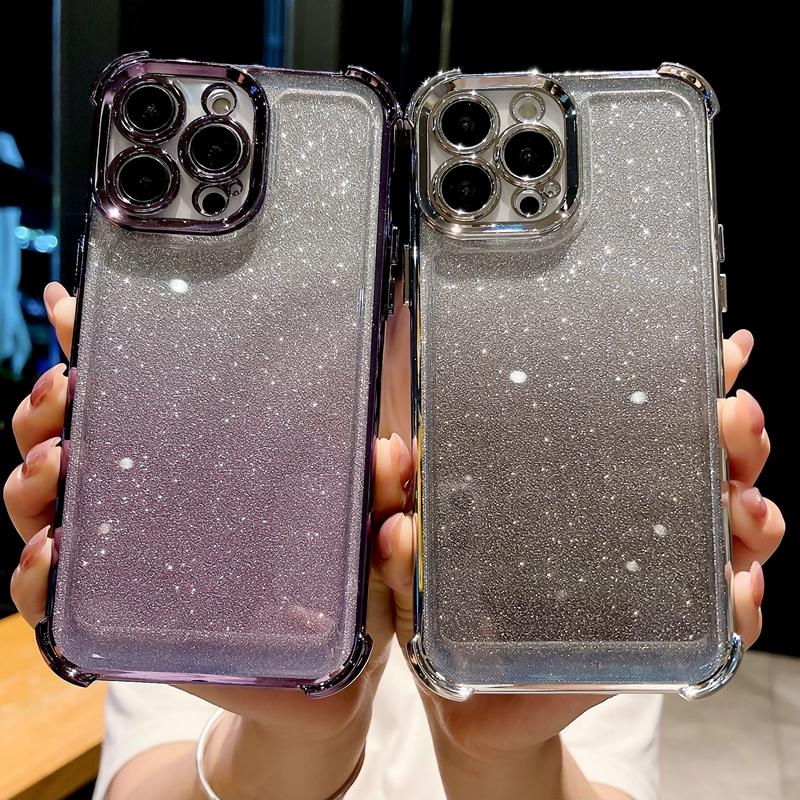 Luxury Electroplated Gradient Glitter Phone Case For iPhone 16 Pro Max 15 14 13 12 11 Plus X XR XS Soft Shockproof Bumper Cover