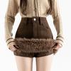Autumn and Winter Fur Thickened Skirt Splicing New High Waist Wool Temperament Short Skirt Skirt
