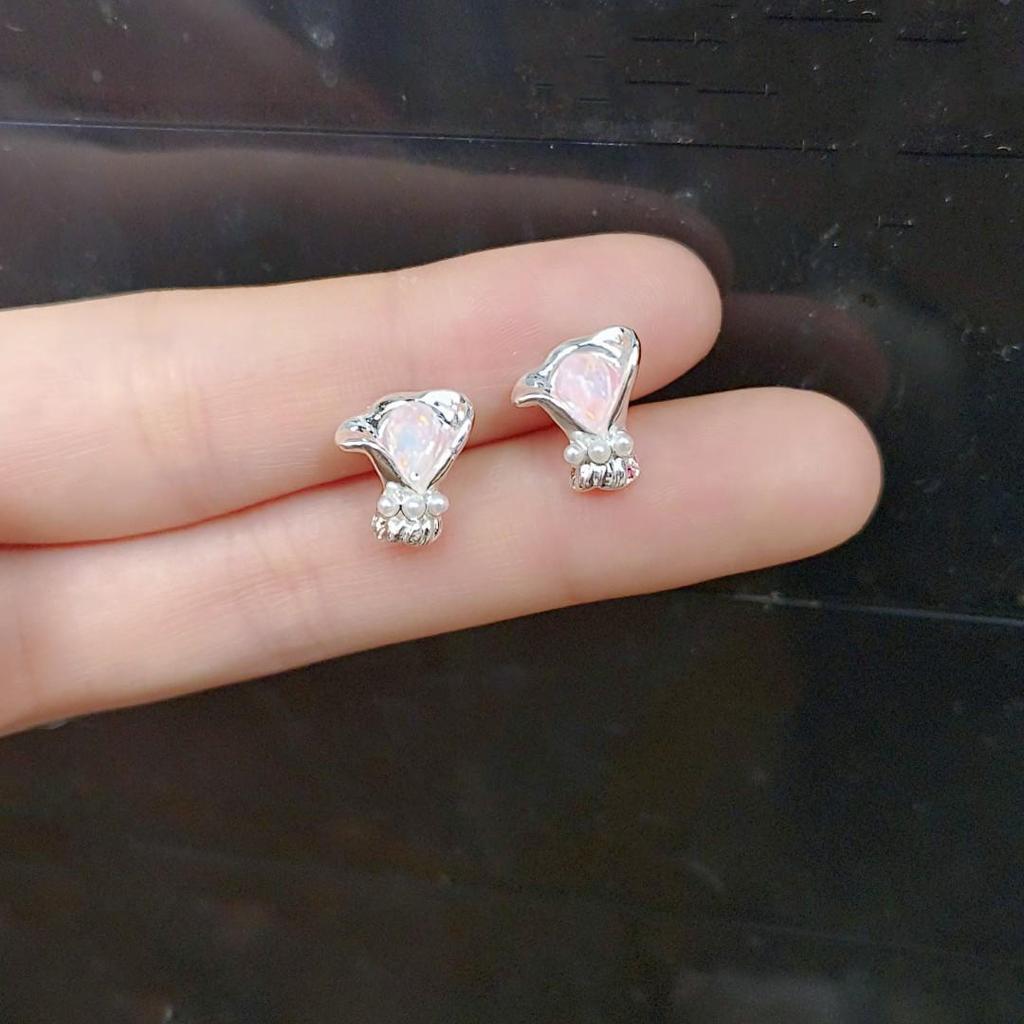 Korean Romantic Pink Cat's Eye Flower Bouquet Earrings - Elegant All-Match Design