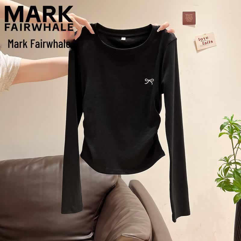 Mark Fairwhale Women's Autumn Pleated Bow Long-Sleeve T-Shirt