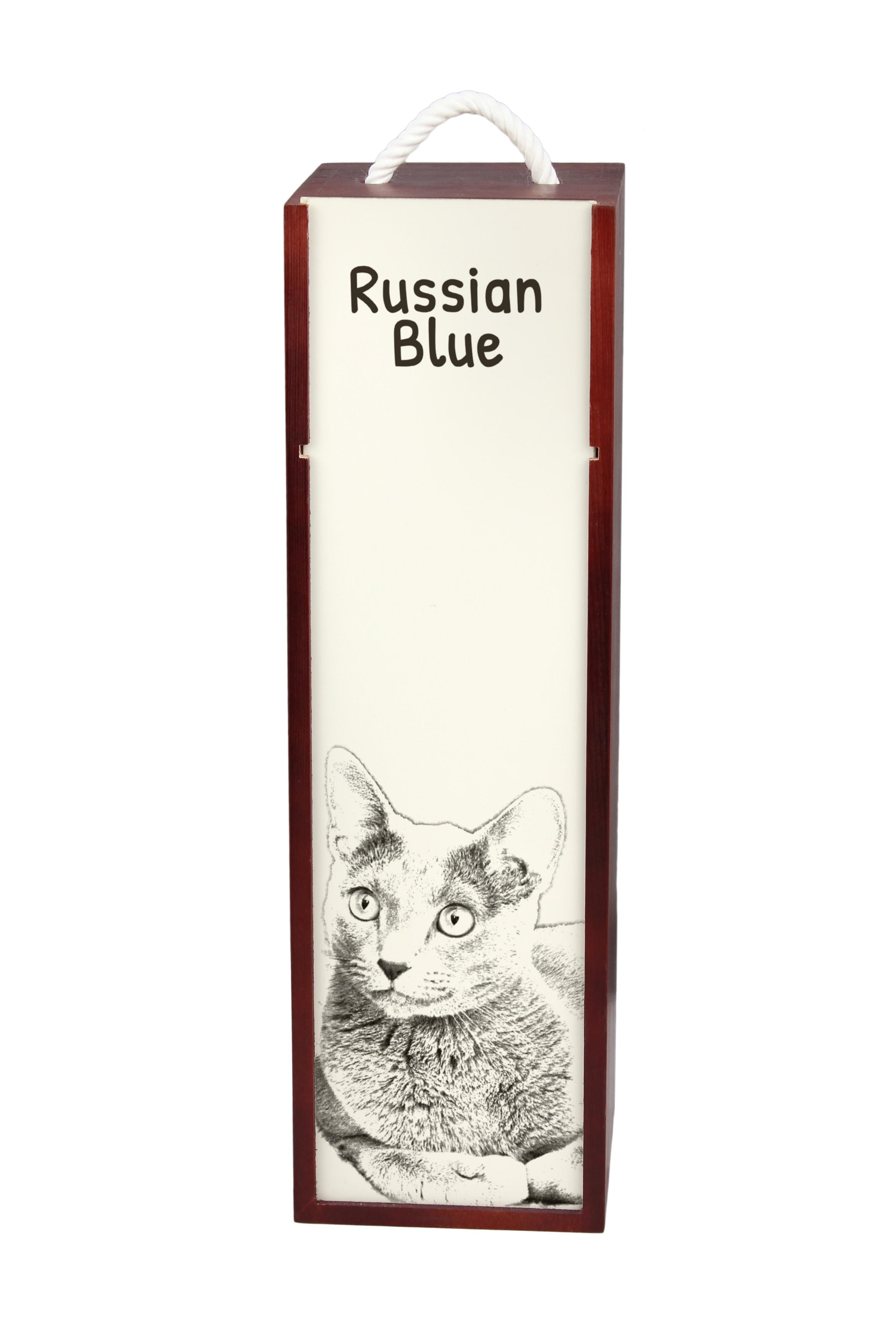 

Russian Blue - wine box with a cat, alcohol box with graphics, personalized gift box from the Art-Dog brand