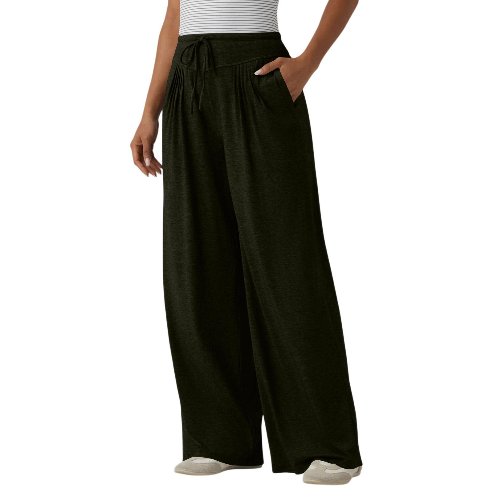 

Women s Color High-waisted Drawstring Pleated Casual Loose Pants With Belt And Pockets L армия зеленый