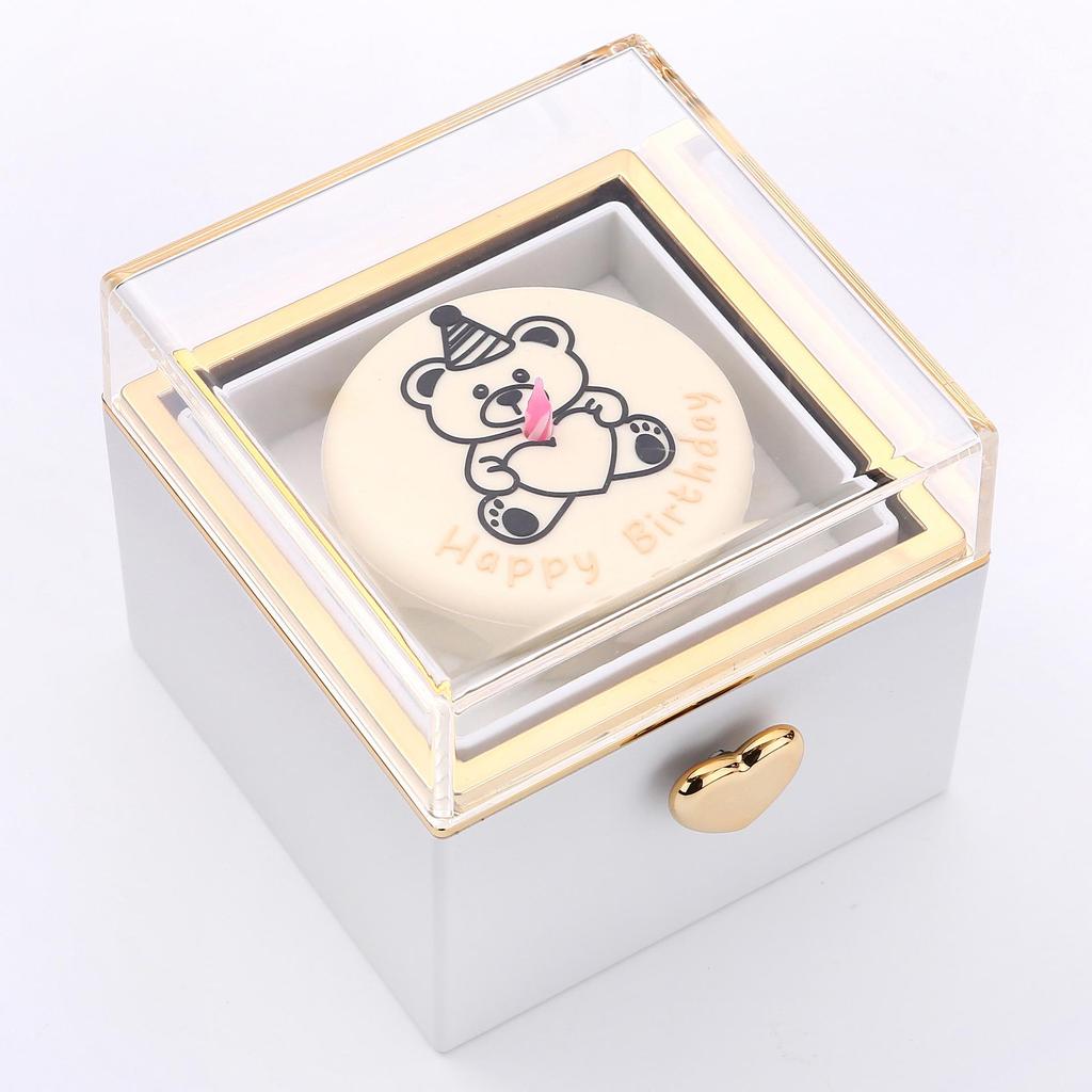 Valentine's Day Rotating Jewelry Box: Surprise Teddy Bear Cake with Rose and Instant Change Ring Holder