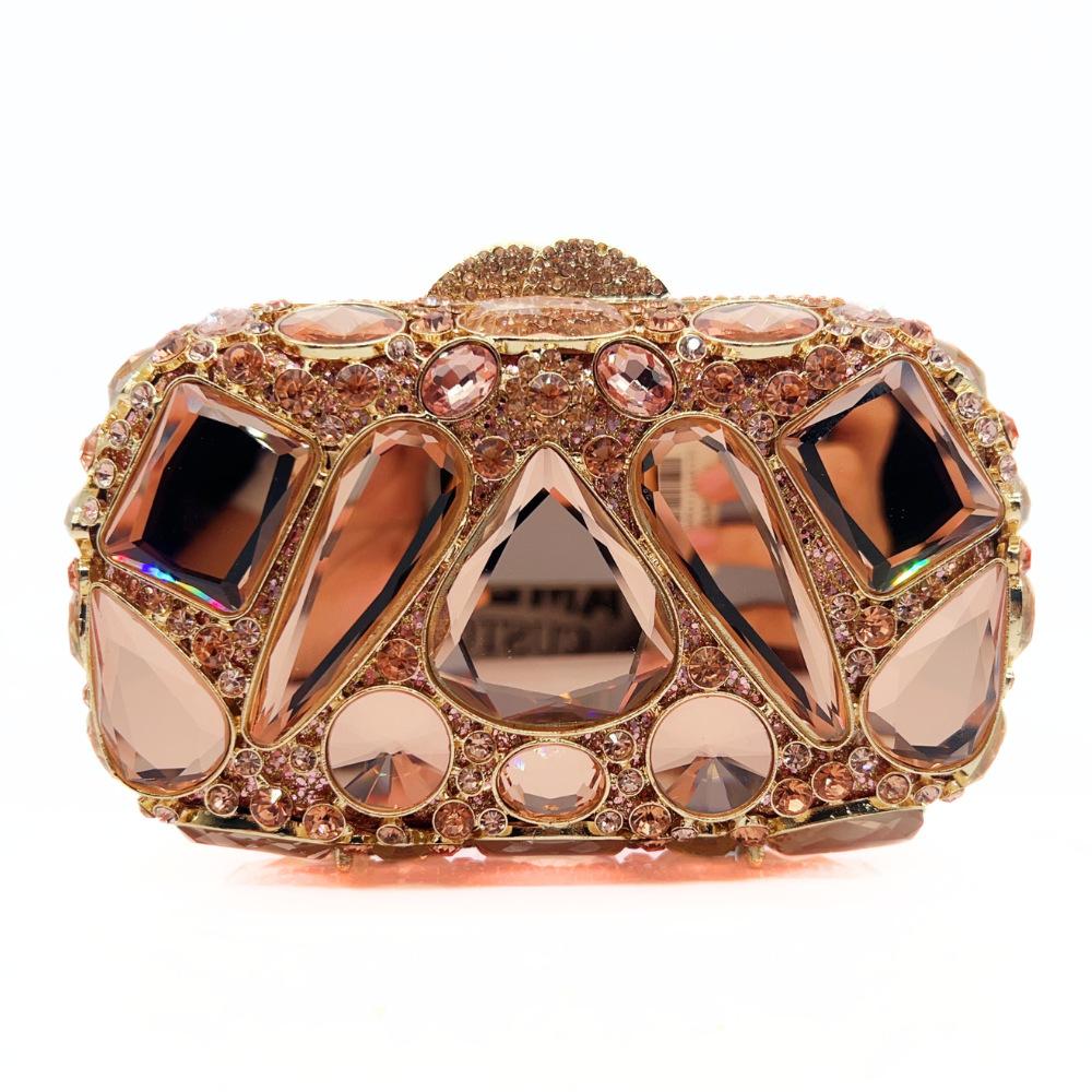 

Fushcia Stone Evening Bags Women Big Rhinestones Bridal Clutch Hard Metal Diamond Handbag Clutches Wedding Party Stone Clutch 18cmX10cmX7cm