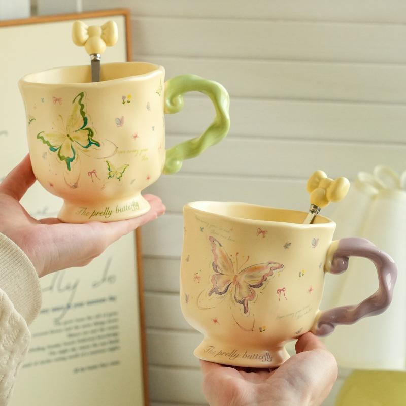 High Value Dream Butterfly Household Girls Coffee Couple Cup Creative Souvenir Ceramic Cup